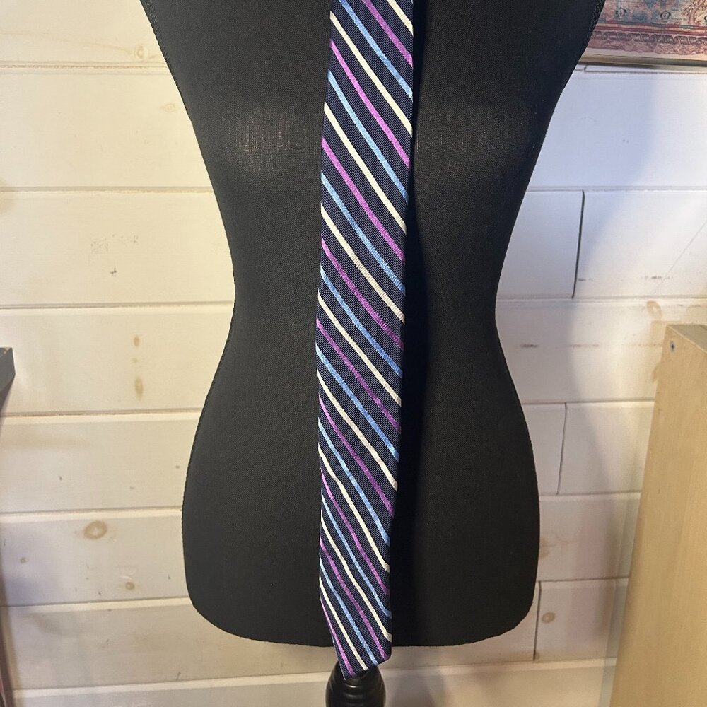 Tommy Hilfiger Multi-Colored Lined Tie – Purple, Blue & White